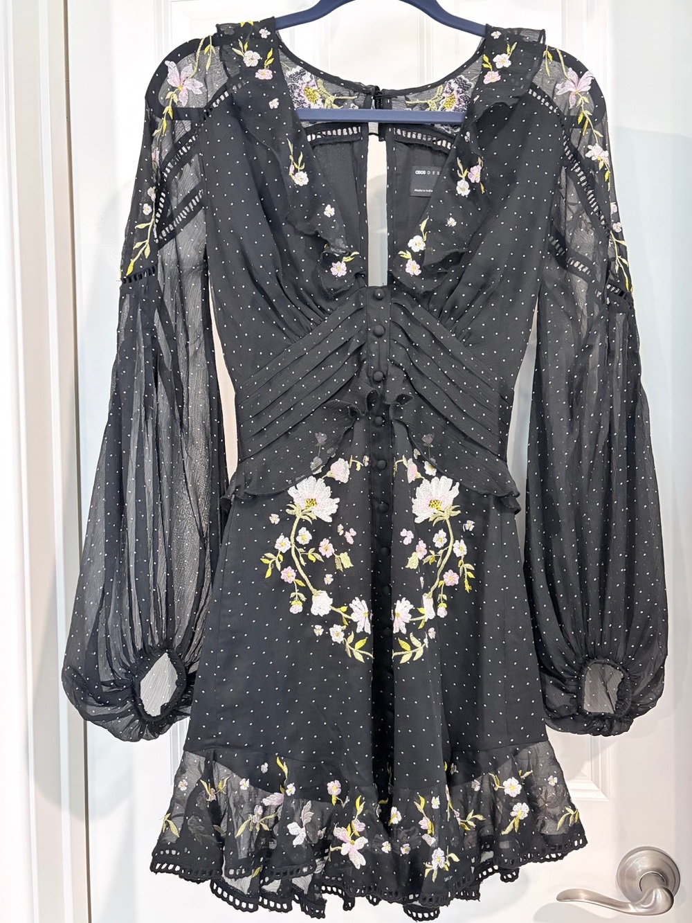 ASOS Black Floral Ruffle Button-Front Dress